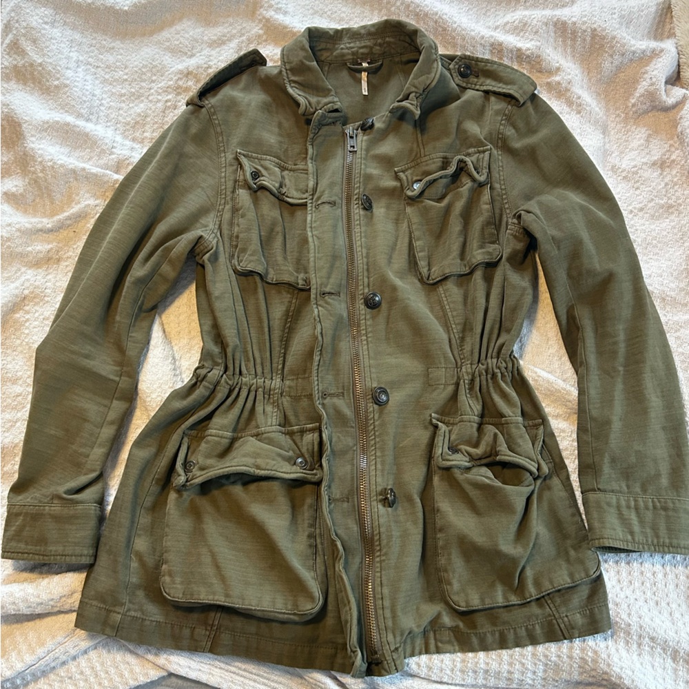 Free People Not Your Brothers Surplus Military Jacket Army Green Cotton Size M - Picture 2 of 14